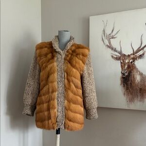 Women's Tan Real Fur and Knit Jacket